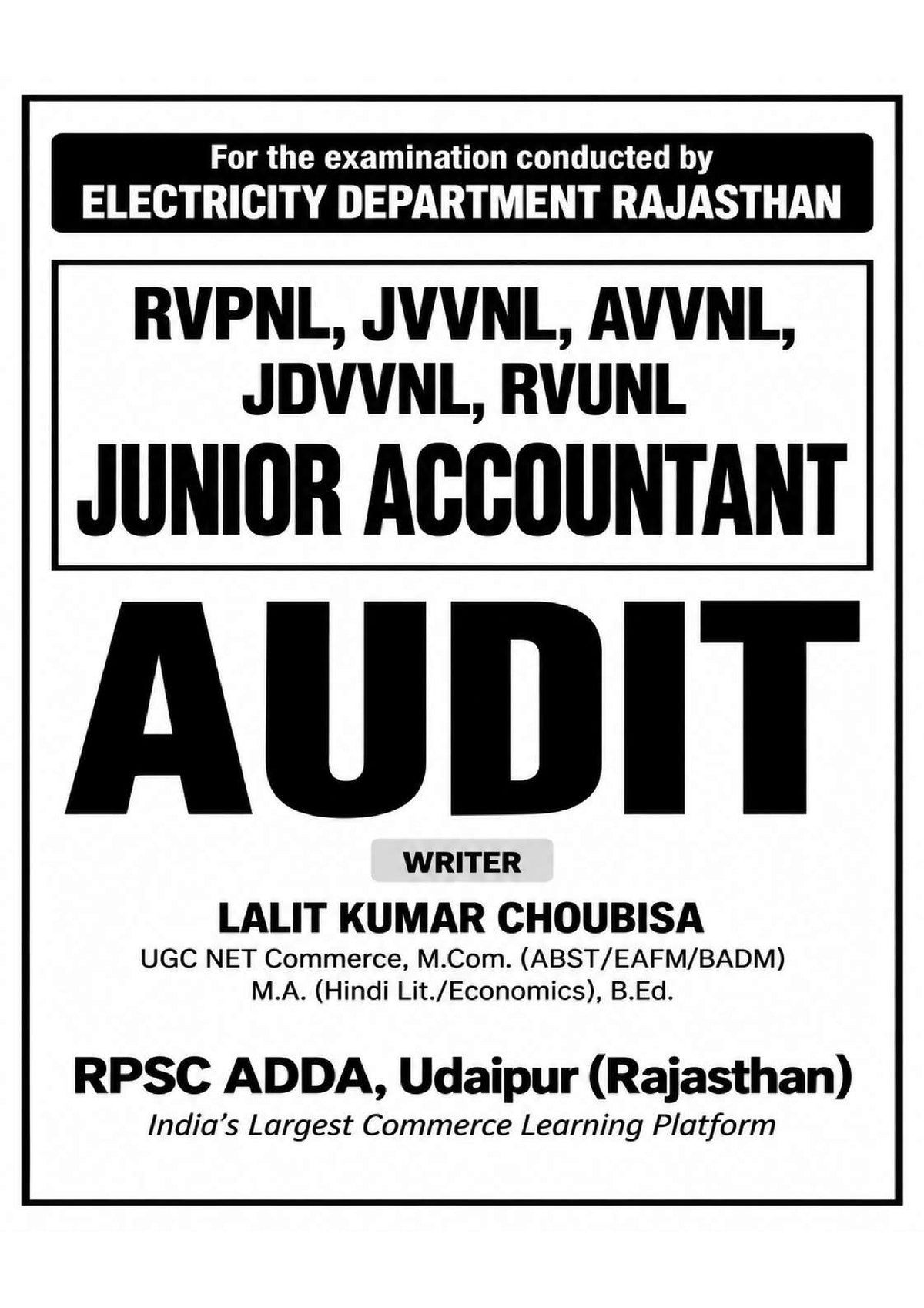 Rajasthan Electricity Department Junior Accountant - AUDIT Book (Latest 2026 Edition) by Lalit Kumar Choubisa | RPSC ADDA